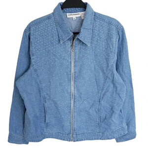 Cathy Daniels Blue Jean Chambray‎ Jacket With Rhinestones XL NWT